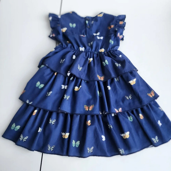Shein Girls Dress Butterfly Ruffle Sleeve Layered Blue Print Sz 6 years 6Y - Picture 5 of 7